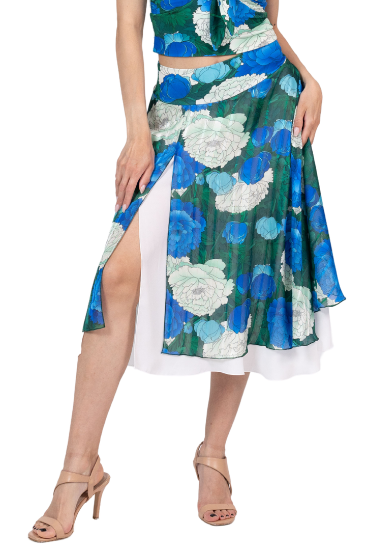 Peony Floral Two-Layer Georgette Dance Skirt