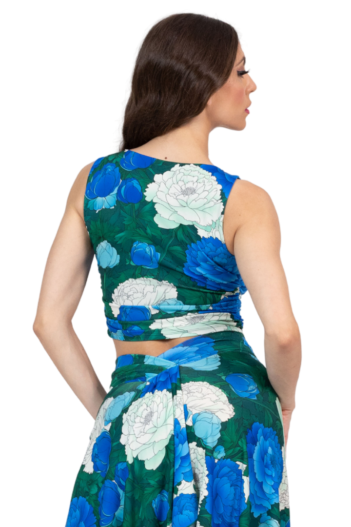 Peony Floral Side Gathered Crop Top