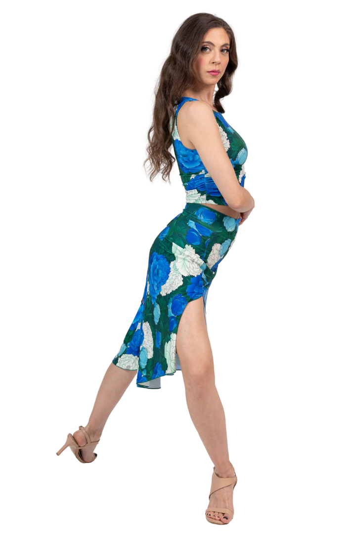 Peony Floral Tango Skirt With Rich Back Draping