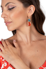 Load image into Gallery viewer, Persephone Clear Blue &amp; Orange Geometric Tango Earrings