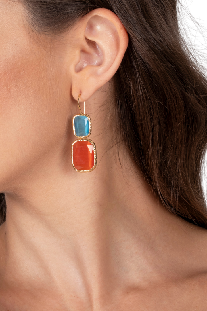 Persephone Clear Blue & Orange Geometric Tango Earrings