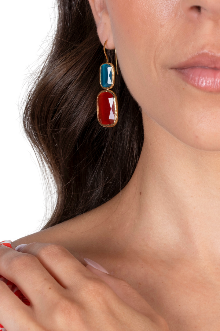 Persephone Clear Blue & Orange Geometric Tango Earrings
