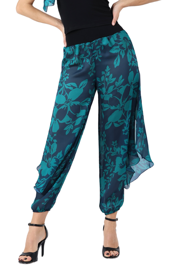 Petrol Blue Floral Print Harem Style Tango Pants
