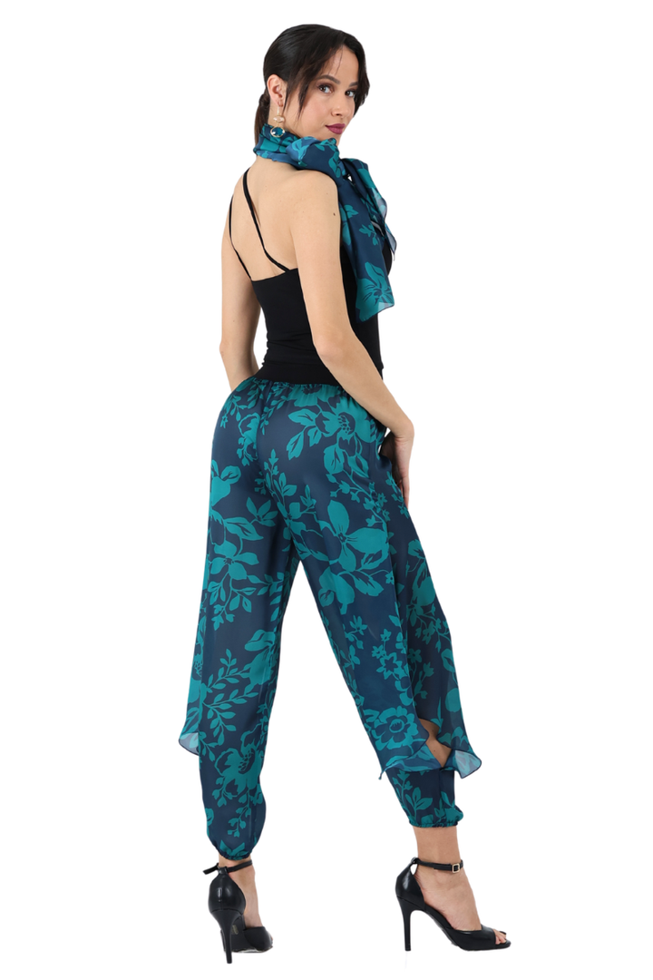 Petrol Blue Floral Print Harem Style Tango Pants