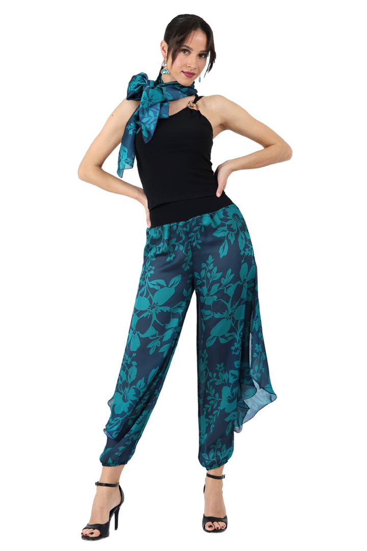 Petrol Blue Floral Print Harem Style Tango Pants