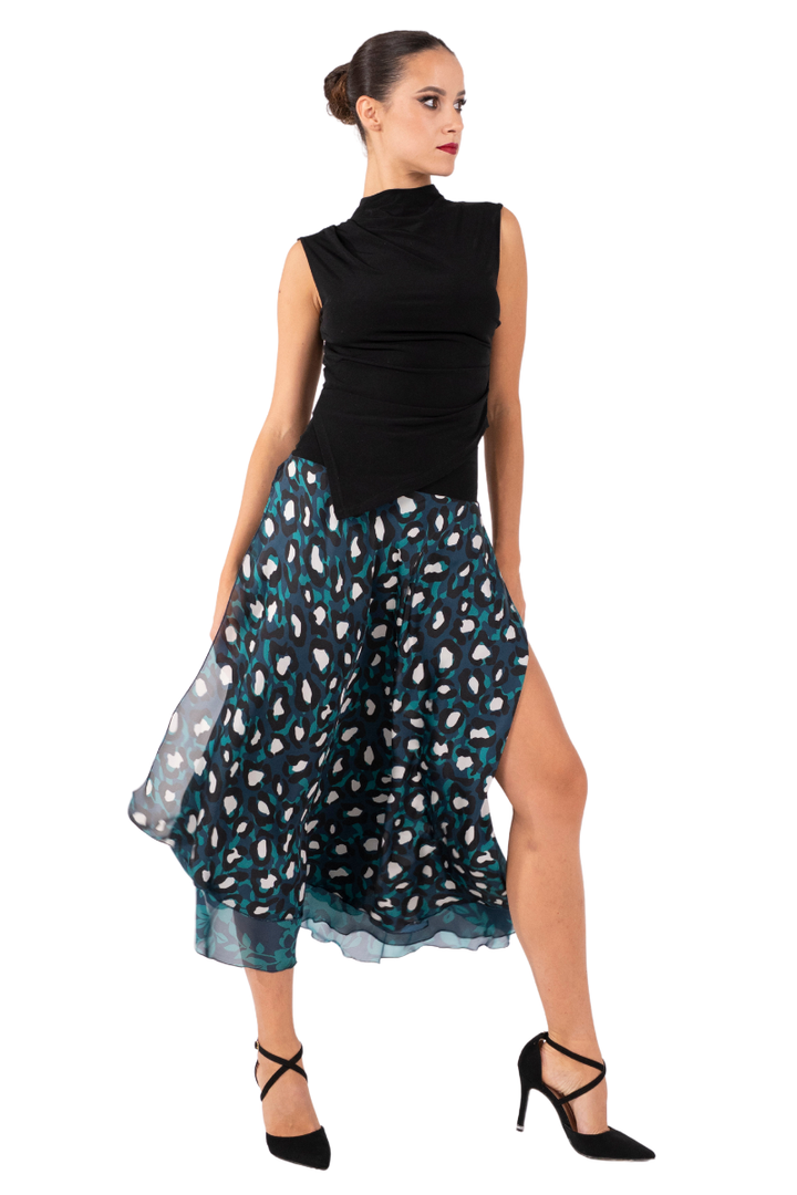 Petrol Blue Mixed Print Two-layer Skirt