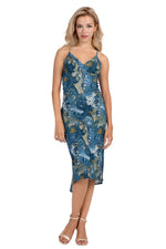Load image into Gallery viewer, Petrol Paisley Printed Fishtail Dress With Spaghetti Straps