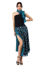 Load image into Gallery viewer, Petrol Blue Floral Print Satin Scarf