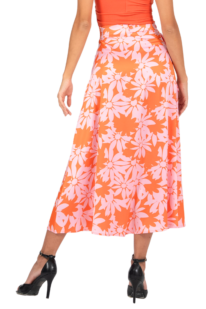 Pink & Coral Floral  Satin Wrap Dance Skirt