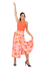 Load image into Gallery viewer, Pink &amp; Coral Floral  Satin Wrap Dance Skirt

