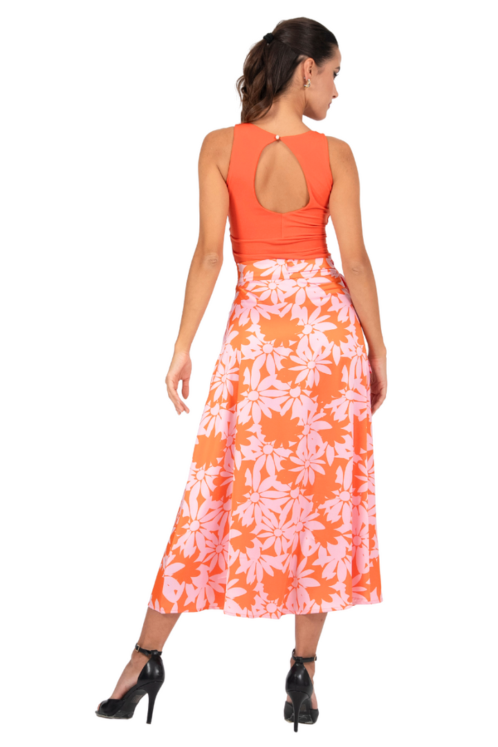 Pink & Coral Floral Satin Wrap Dance Skirt