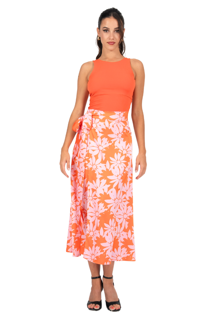 Pink & Coral Floral Satin Wrap Dance Skirt