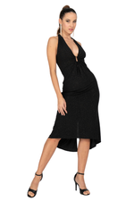 Load image into Gallery viewer, Plunge Halter Shimmering Dress with Metallic Detail