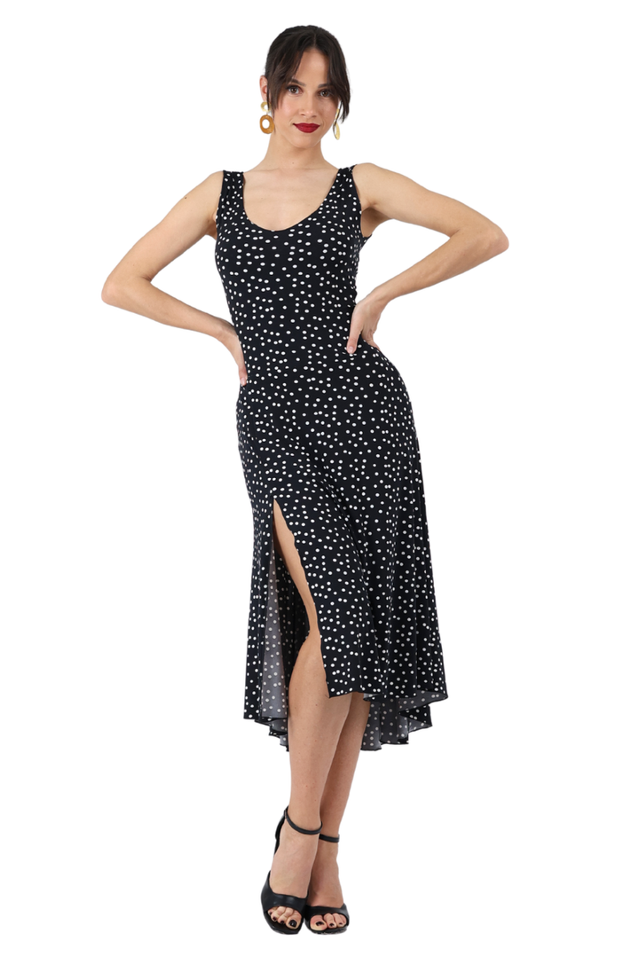Polka Dot Dress With Cutout Back & Metallic Detail