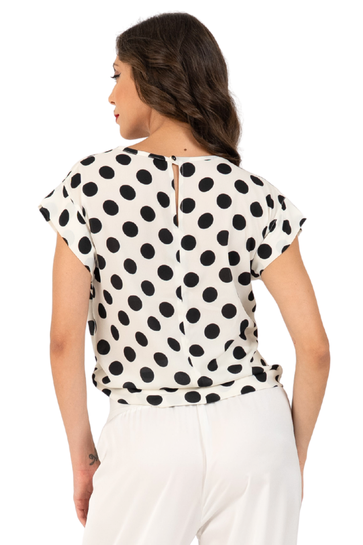 Polka Dot Georgette Blouse With Gathered Hem