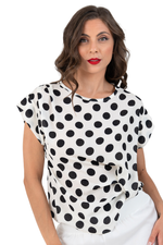 Load image into Gallery viewer, Polka Dot Georgette Blouse With Gathered Hem