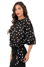 Load image into Gallery viewer, Polka Dot Georgette Blouse With Balloon Sleeves