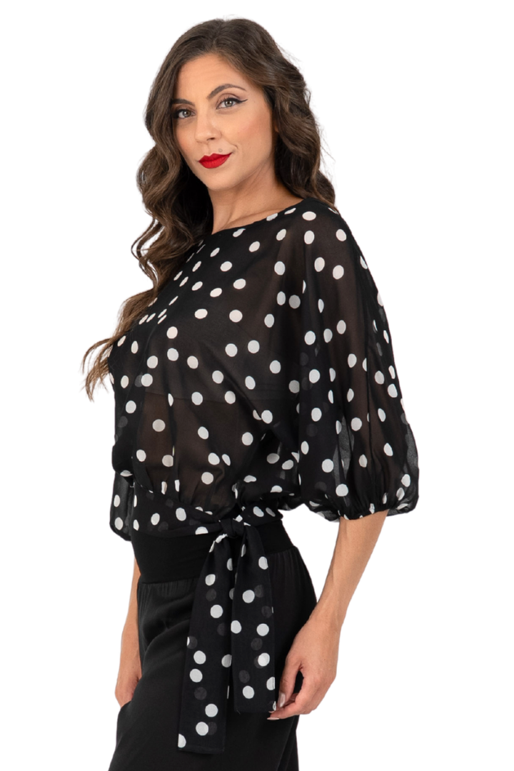 Polka Dot Georgette Blouse With Balloon Sleeves