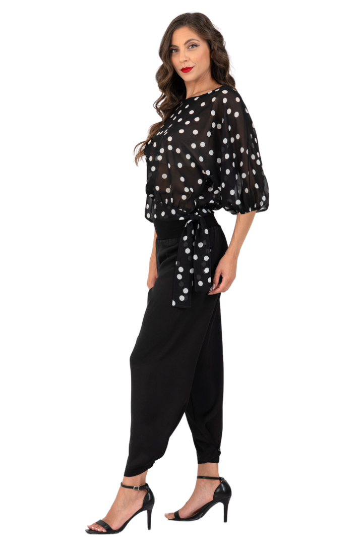 Polka Dot Georgette Blouse With Balloon Sleeves