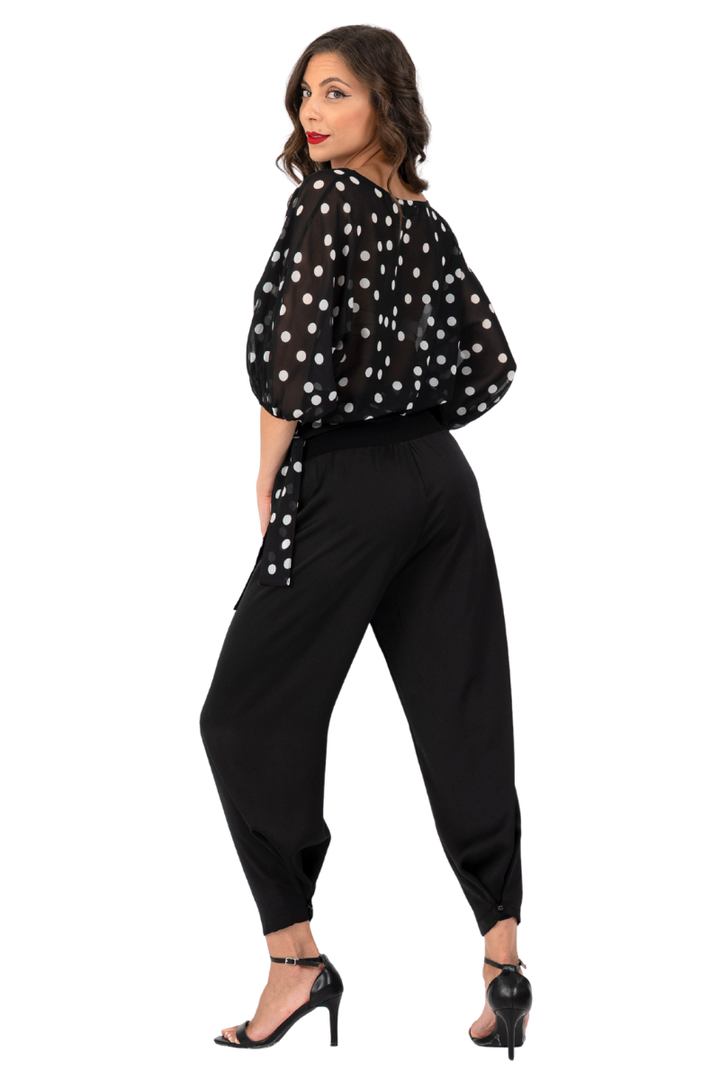 Polka Dot Georgette Blouse With Balloon Sleeves