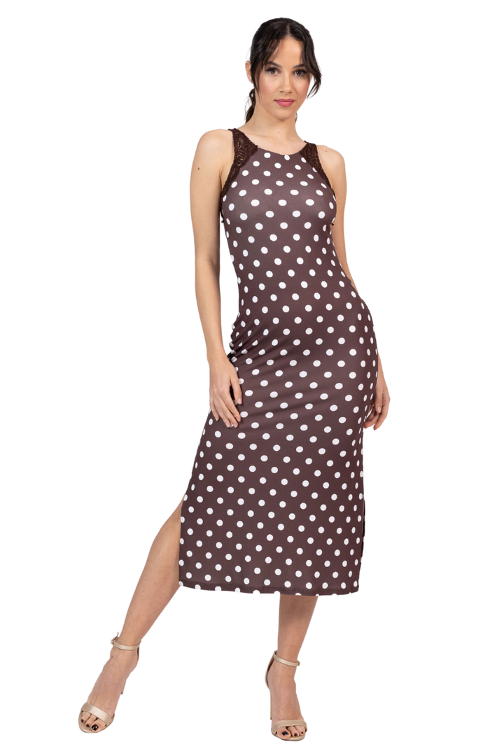 Polka Dot Keyhole Back Bodycon Dress With Lace