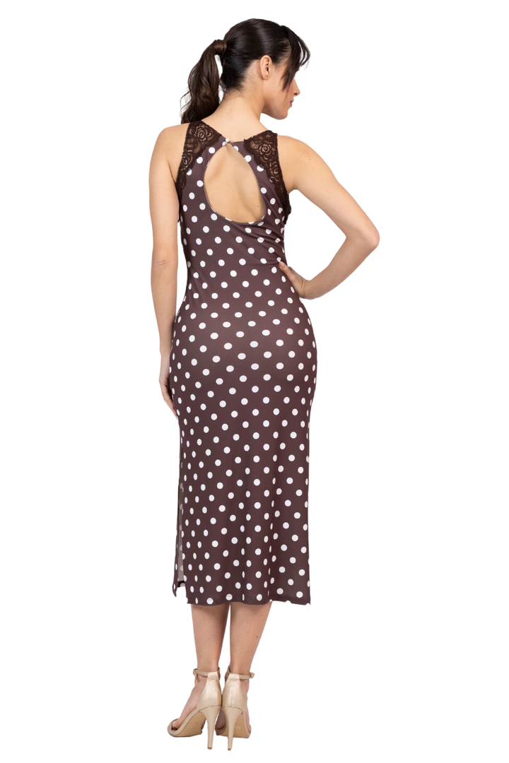 Polka Dot Keyhole Back Bodycon Dress With Lace
