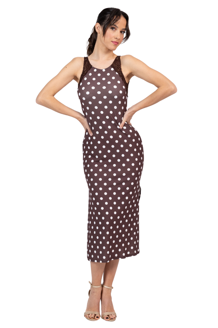 Polka Dot Keyhole Back Bodycon Dress With Lace