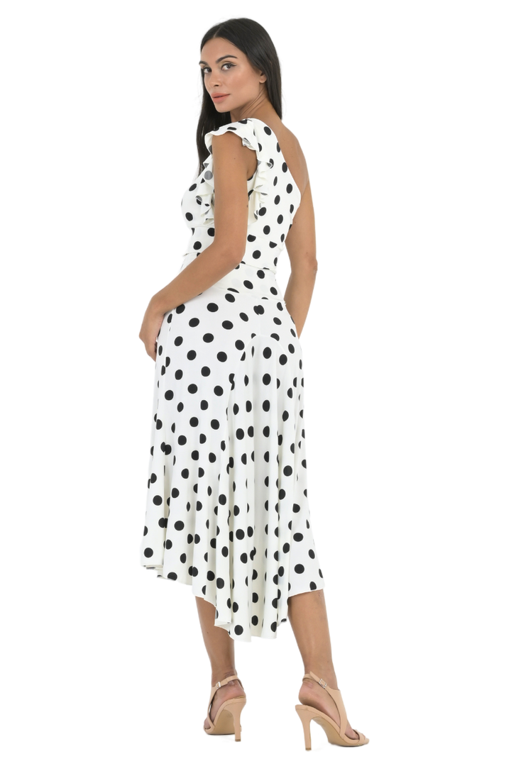 Polka Dot Midi Tango Skirt With Back Tail