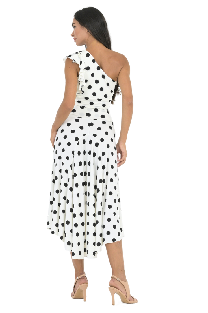 Polka Dot Midi Tango Skirt With Back Tail