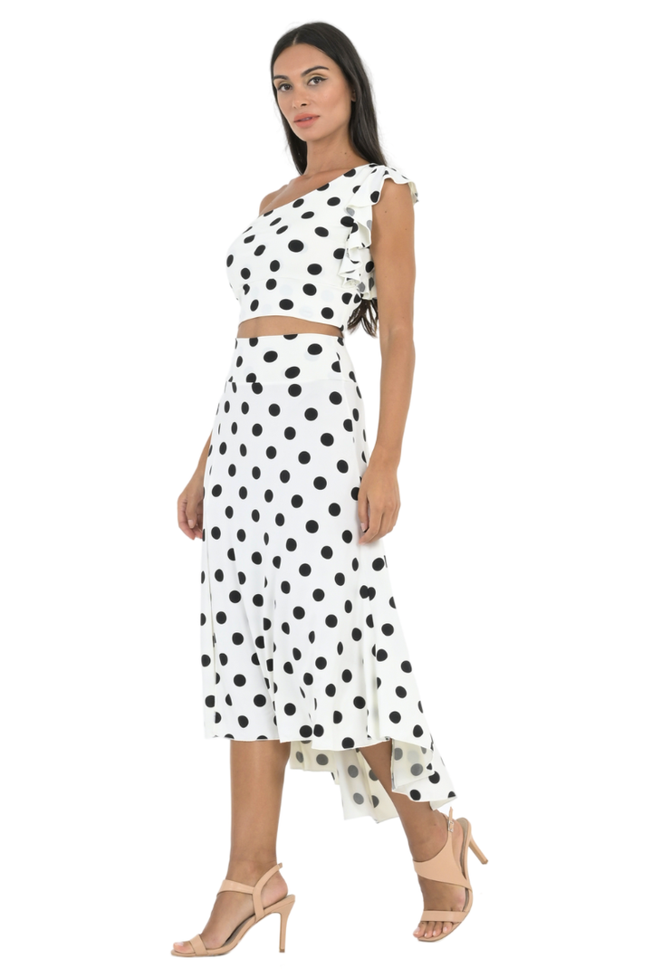 Polka Dot Midi Tango Skirt With Back Tail