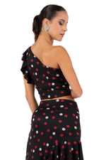Load image into Gallery viewer, Mixed Polka Dot One Shoulder Crop Top With Ruffles
