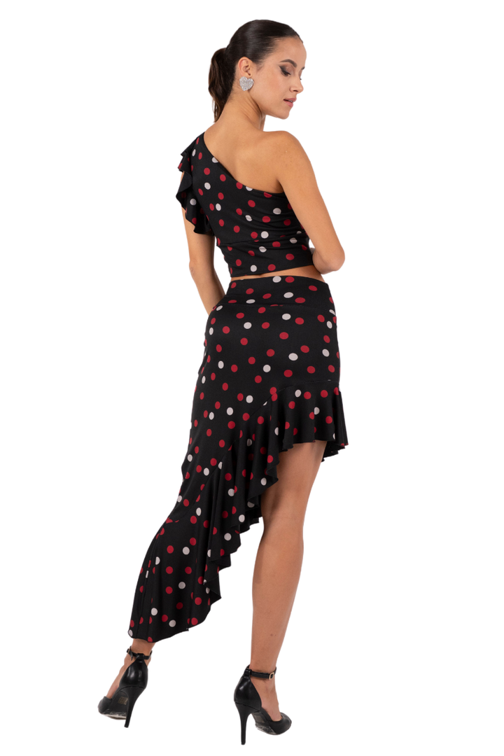 Asymmetric Ruffle Mixed Polka Dot Skirt