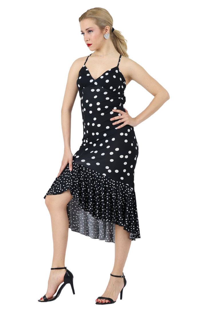 Polka Dot Ruffled Tango Dress With Adjustable Straps