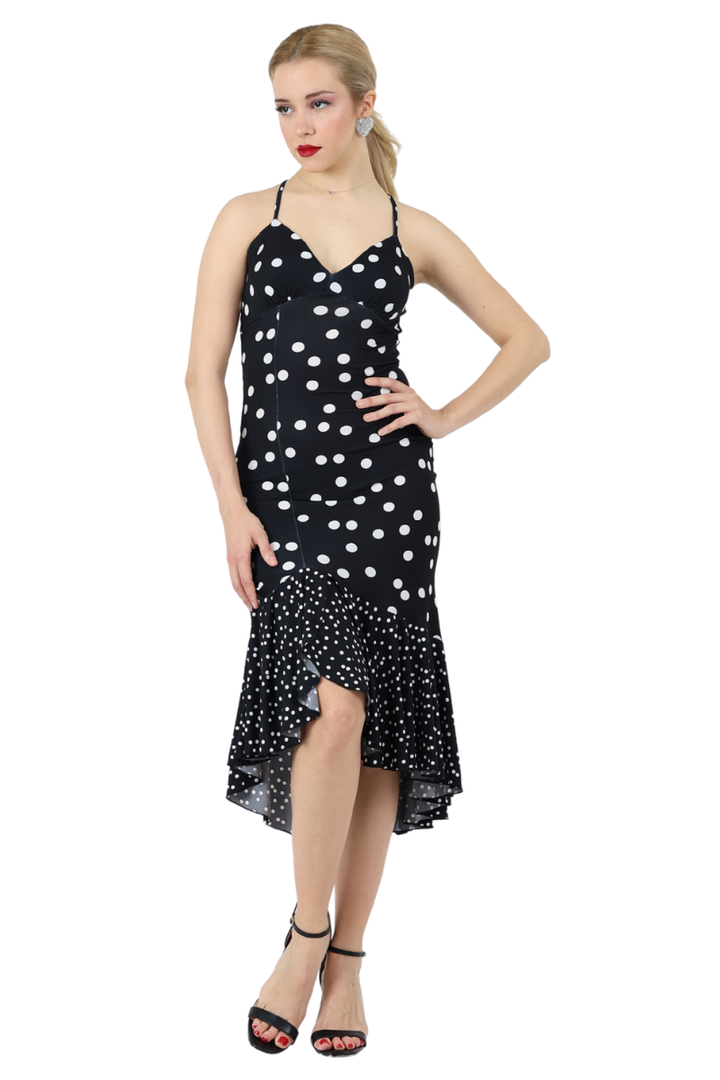Polka Dot Ruffled Tango Dress With Adjustable Straps