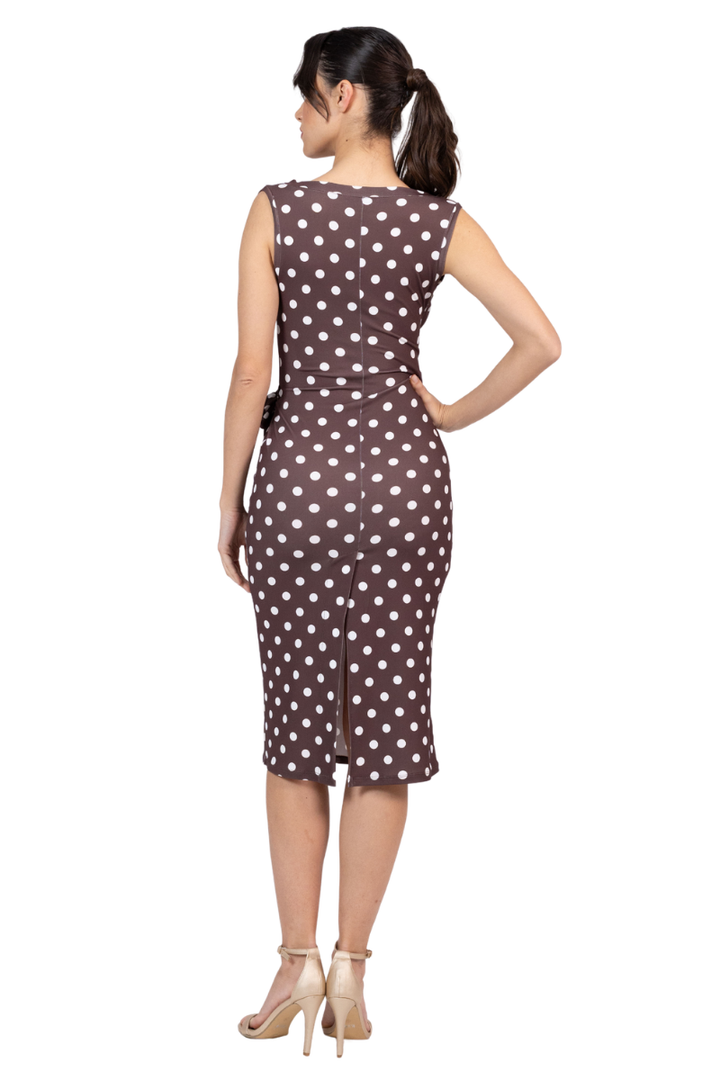 Polka Dot Sleeveless Faux Wrap Dress