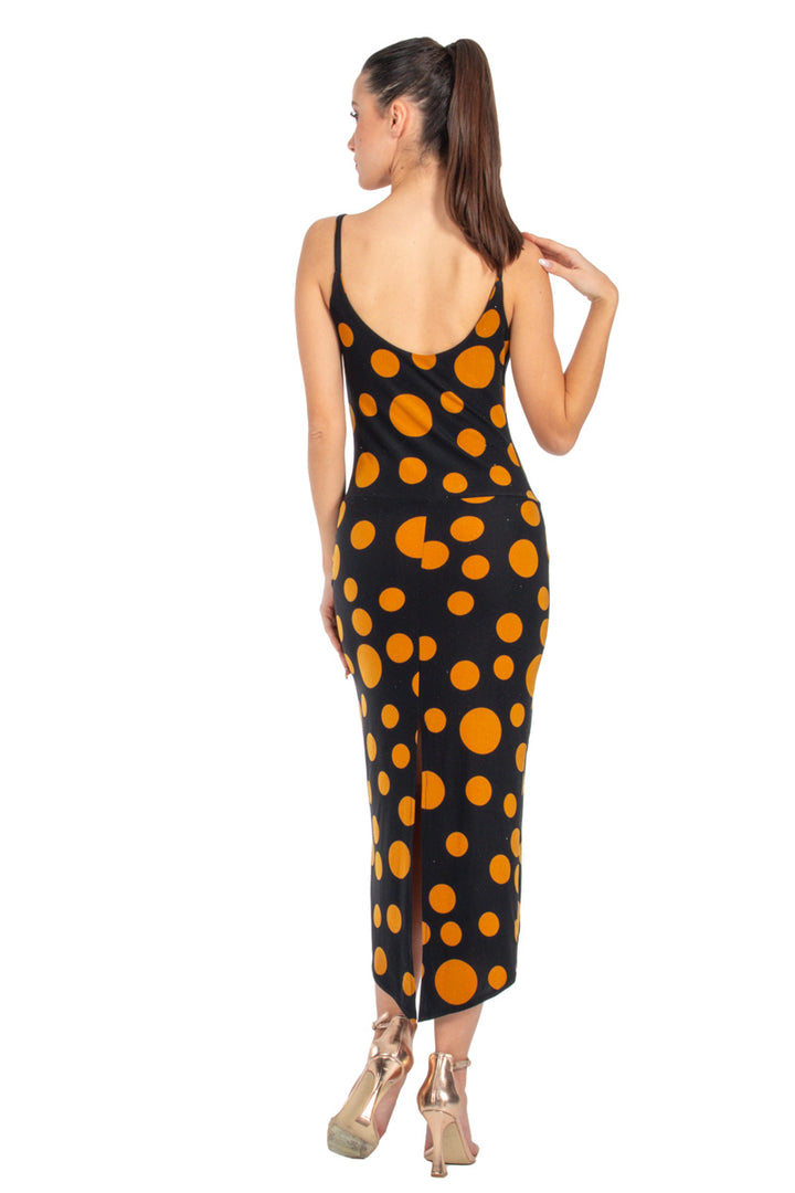 Polka Dot Tango Dress With Curved Front Slit
