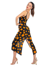 Load image into Gallery viewer, Polka Dot Tango Dress With Curved Front Slit
