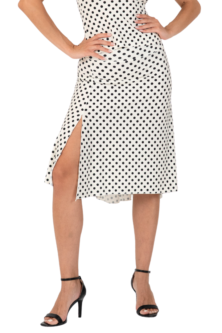 Polka Dot Tango Skirt With Rich Back Draping