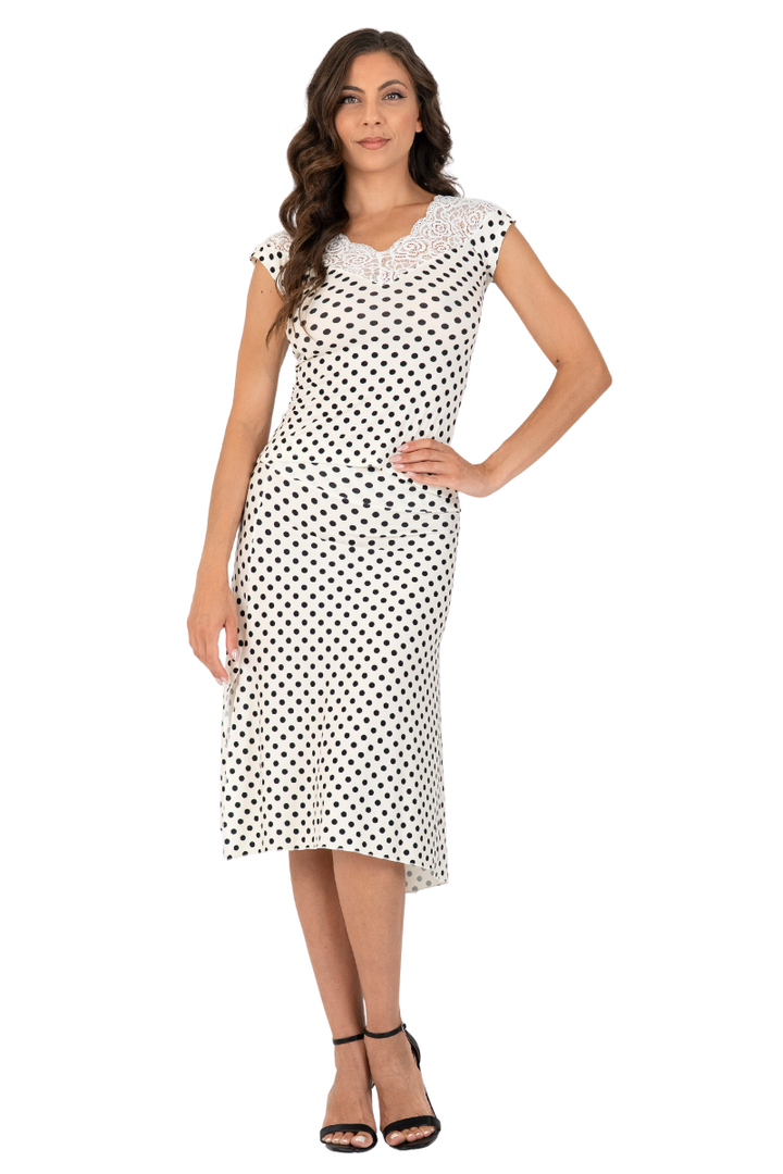 Polka Dot Tango Top With Lace Neckline