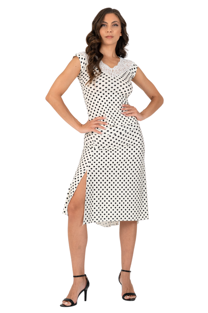 Polka Dot Tango Top With Lace Neckline