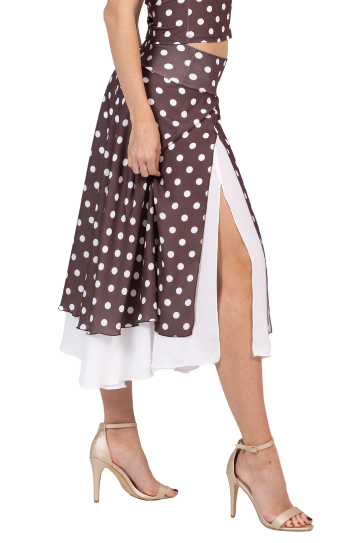 Polka Dot Two-layer Georgette Skirt With White Underlayer