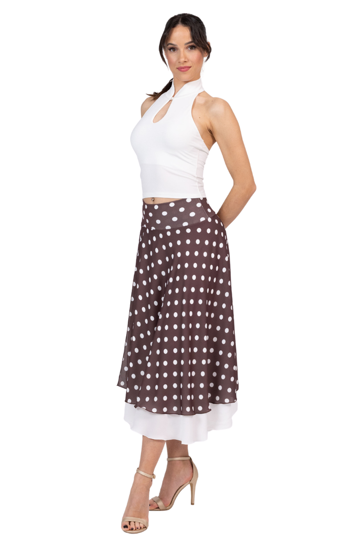 Polka Dot Two-layer Georgette Skirt With White Underlayer