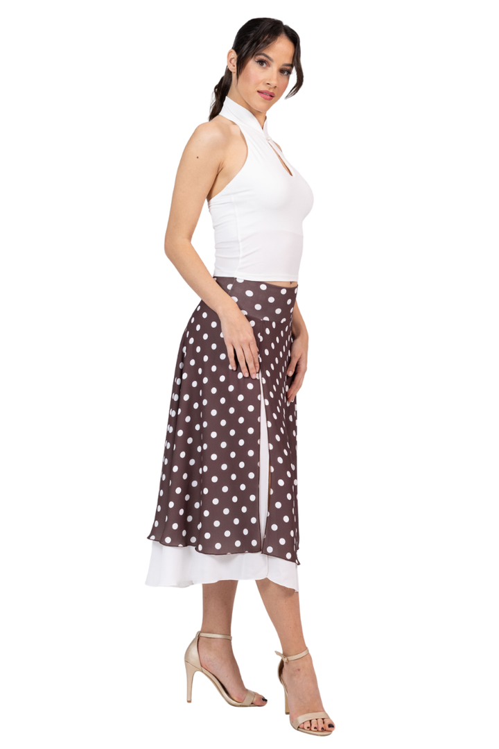 Polka Dot Two-layer Georgette Skirt With White Underlayer