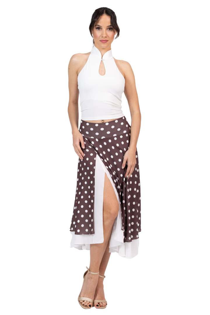 Polka Dot Two-layer Georgette Skirt With White Underlayer