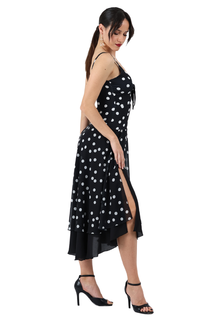 Polka Dot Two Layer Front Knot Dress