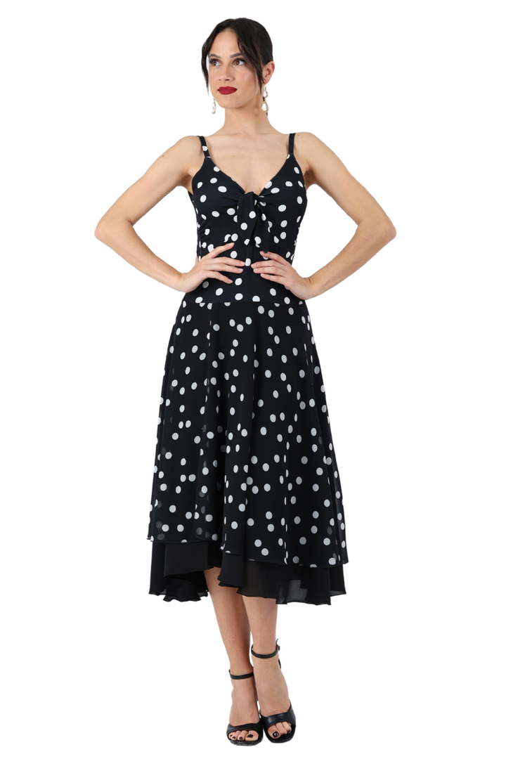 Polka Dot Dress With Front Gatherings