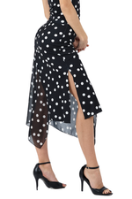 Load image into Gallery viewer, Polka Dot Asymmetric Midi Tango Skirt With Panel
