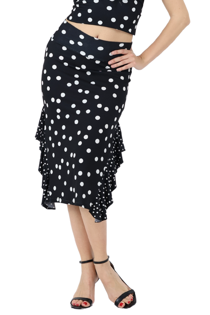 Polka Dot Skirt With Side Ruffles