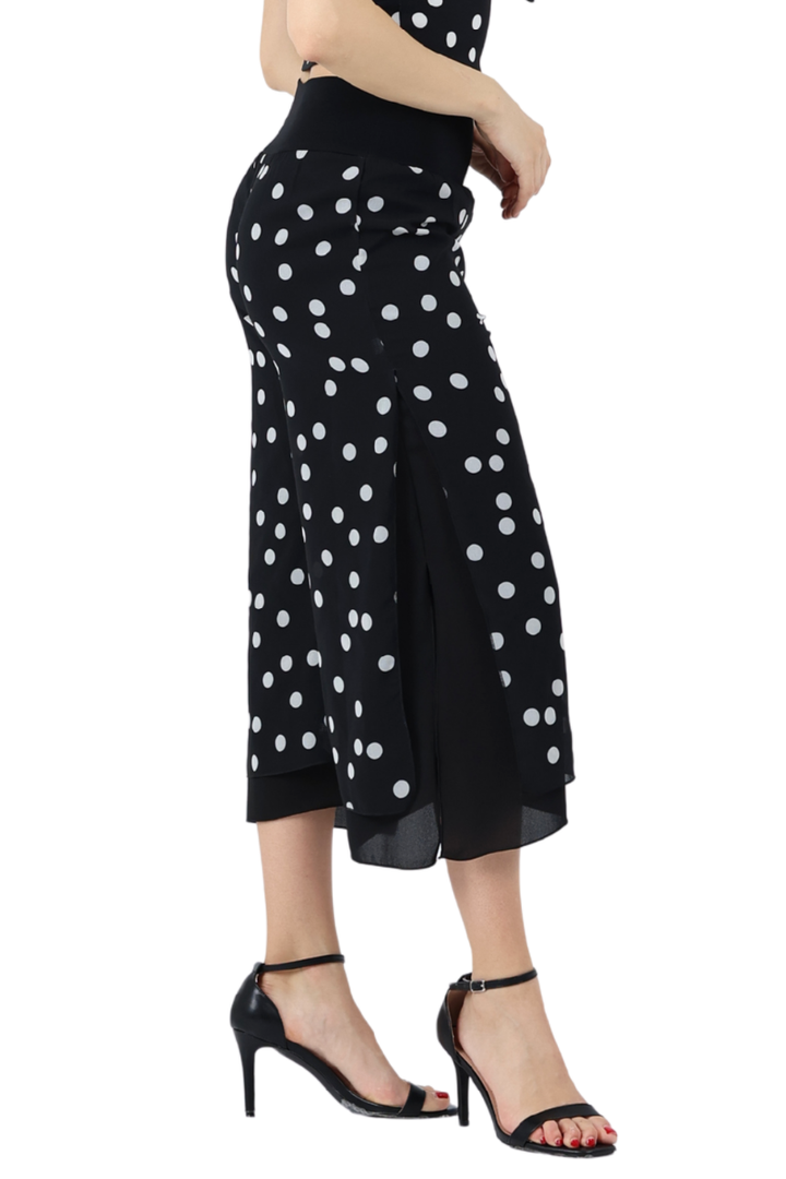 Polka Dot Two-layer Georgette Cropped Culottes