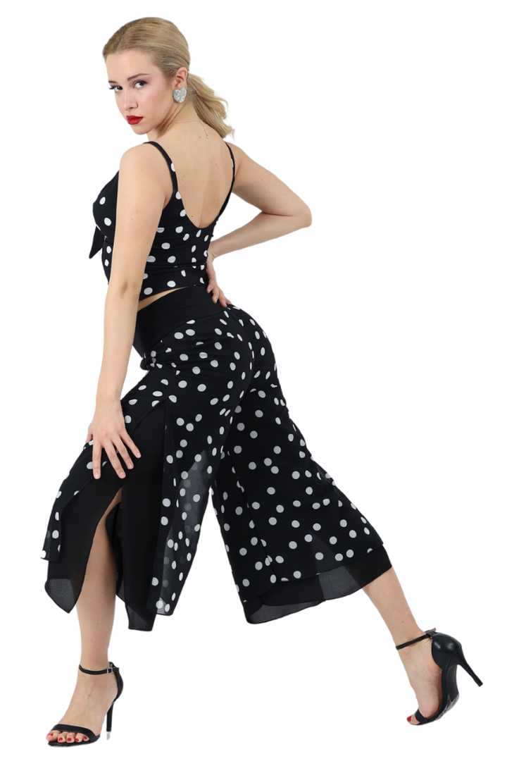 Polka Dot Two-layer Georgette Cropped Culottes